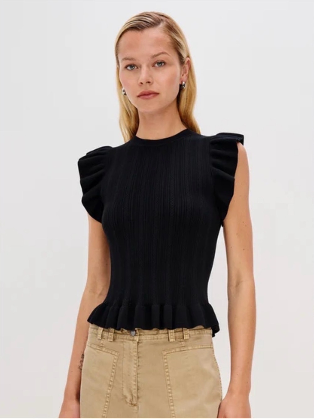Express Black Ruffle-Sleeve Knit Top